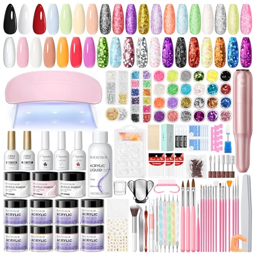 PEACECOLOR Kit Ongle Acrylique Complet En Gel Avec Ponceuse Pour Ongles, 11 Couleurs Poudre Acrylique, 3 Couleurs de Vernis à Ongles Gel et Outils Nail Art Pour Salon à Domicile