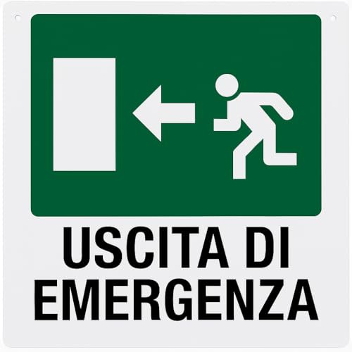 Cartello Uscita di Emergenza 35x33 cm – Segnaletica da Cantiere in PVC Rigido – Cartello di Sicurezza Resistente a Sole e Pioggia – Conforme Normative – Lemag srl