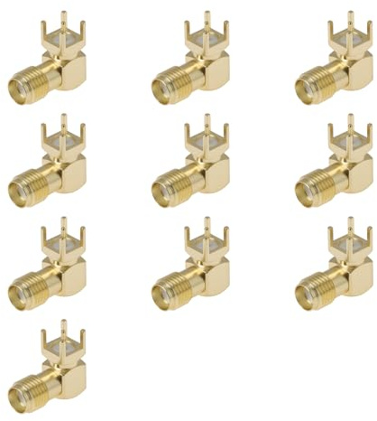Create idea 10 Stück SMA-Leiterplattenbuchse 90-Grad-Winkel Vergoldete HF-Buchse für Leiterplattenmontage DC–12 GHz Frequenzbereich