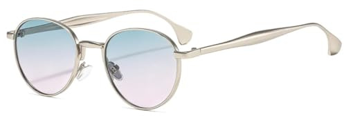 PPFVVTV retro metall rund punk män solglasögon nyanser UV400 mode trendande gradient kvinnor solglasögon, Silver grön rosa, En storlek