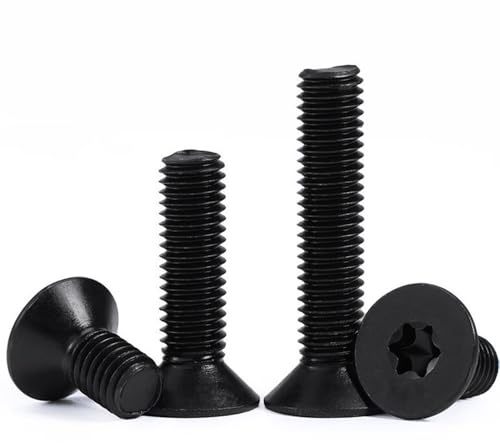 JIADEXIN 50 Stuks Försänkta Sänkskruvar Torx - Rostfritt Stål A2 Försänkt Huvudskruvar Torx Svart M3 x 16mm Platta Maskinskruvar Försänkta Skruvar för Maskiner, Möbler, Trä