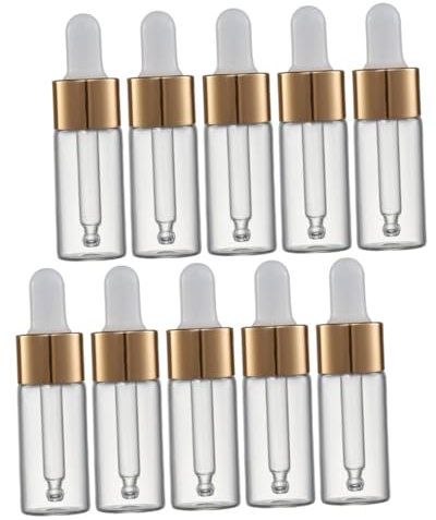 PartyKindom 10Pcs Clear Glass Dropper Bottles with Aluminum Rings and White Tops Reusable Travel Dropper Containers for Essential Oils Hair Oil Applicator Perfume and Handmade Mix Storage