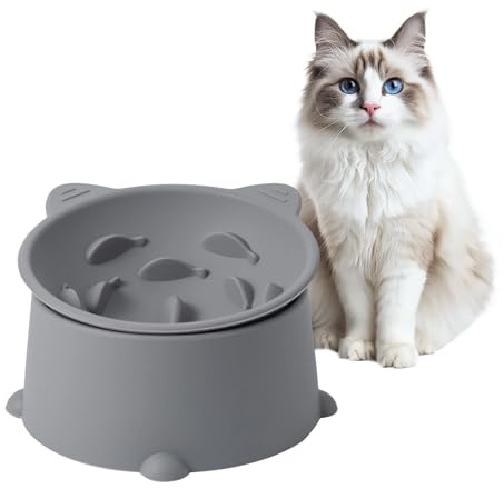 SLSON Silikon Erhöhter Katzennapf mit 10° Neigung Design，Langsam Fressen Futternapf，Antischlingnapf ，Katzen futternapf，Halswirbelsäule der Katze schützen，Anti-Erstickung bei Katzenfressen