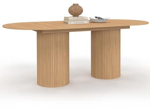 IDMarket - Table à Manger Extensible Ovale Juliette 6-10 Personnes Pieds cylindriques Effet Lattes 160-200 cm