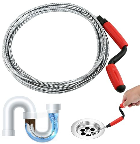 DARENYI Cable Desatascador Tuberias Universal 5m x 6mm, Desatascador WC con Manivela Desatascador Fregadero, Espiral de Limpieza de Tuberías, para Fregaderos, Lavabo, Cuartos de Baño y Desagües | Tubo de desagüe universal flexible en espiral para obstrucciones persistentes, cocina, lavabo, inodoro, bañera