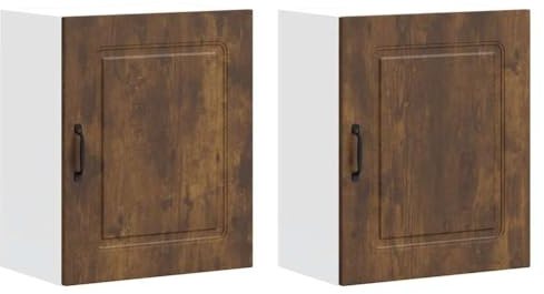 GeenYuu köksskåp Kalmar 2 st. rökt ek trämaterial 50 x 31 x 60 cm förvaringsutrymme köksväggskåp med dörrar mångsidigt för kök, vardagsrum, hall, stabil förvaring