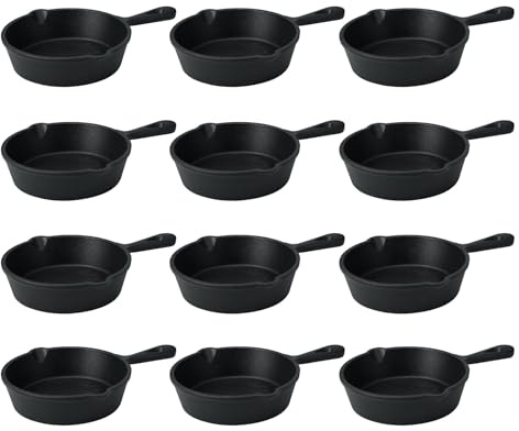 Carousel Home Set of 12 Cast Iron Tapas Pans, 12cm Mini Frying Pan Skillets with Pouring Spouts, Oven to Table Mini Cast Iron Dishes