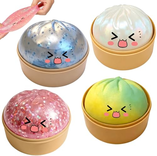 Squishy Box Mystery Fun Set, 4 Stück Squishies Steamed Buns Mystery Box, Stressbälle Antistressball Fidget Cube Antistressbälle Stressball Mitgebsel Kindergeburtstag Geschenke.