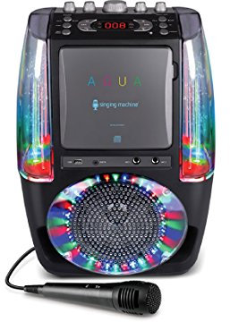 Singing Machine SML605BK Agua Impianto per Karaoke con Bluetooth, Fontana d'Acqua in Movimento, Sistema di Luci da Discoteca a LED, Microfono Cablato e 3 CD, Nero