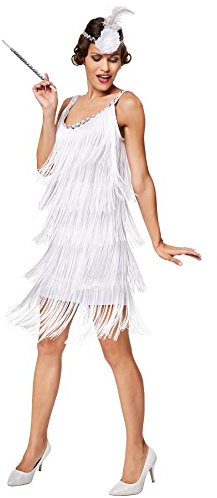dressforfun Costume da donna Charleston Diva | Eccitante costume e un sogno di colore bianco | Fascia per capelli con fiore finto e piuma (S | No. 301585)