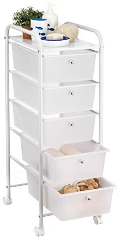IDIMEX Badregal Rollwagen Rollcontainer GINA, mit 5 transparenten Schubladen und Metallgestell in weiß