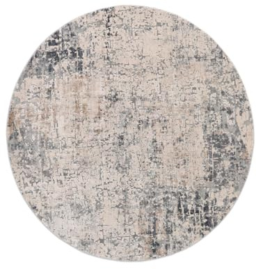 RugVista Atlas Teppich, Ø 200 cm, Grau/Beige | Vintage, Rund, Niedriger Stapel, Nur chemische Reinigung, Oeko-Tex 100, Wohnzimmer, Esszimmer, Schlafzimmer