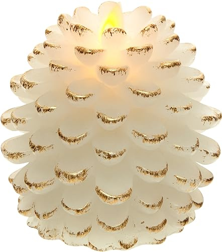 Pavilion Gift Company - White 4.25 Inch Pinecone LED-Lit Battery Operated Realistic Flame Candle Made from Real Wax