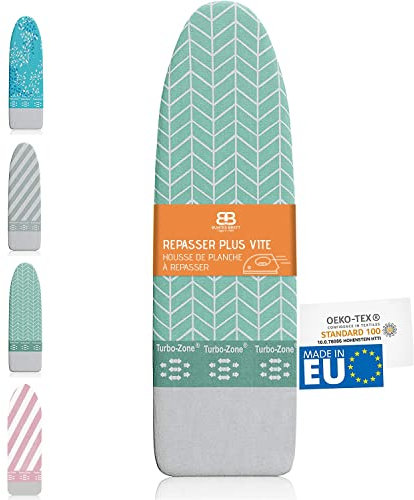 Buntes Brett Copriasse da Stiro per Ferro da Stiro (Misura L) | Universale fino a max. 140x50 cm | Copri Asse da Stiro per Stirare Facile e Veloce | Made in EU | Verde