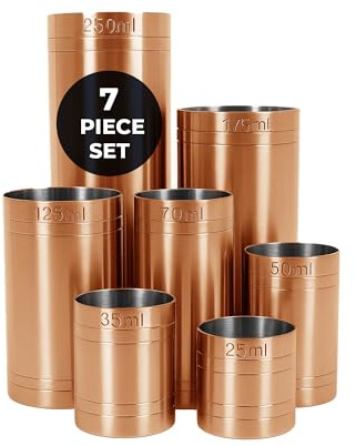 Chabrias Ltd 7 Pack 25ml, 35ml, 50ml, 70ml, 125ml, 175ml, 250ml Copper Premium Stainless Steel Copper Thimble Measure Barware, Home Bars, Cocktail Stations & Bartenders, Government Stamped