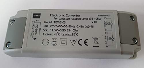 OBI Elektronischer Halogen Trafo 230V auf 12V, 35-105 Watt, Niedervolt Trafo, 125x44x23mm