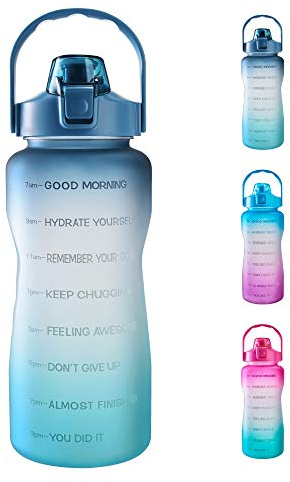EYQ 64oz Leakproof Drinking Water Bottles, Half Gallon with Motivational Time Marker BPA Free for Fitness, Gym and Outdoor Sports (Navy/Green Gradient)