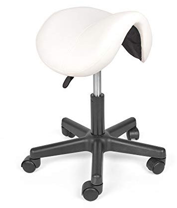 Mingone Sattelstuhl mit Rollen Rollhocker Höhenverstellbar Sattelhocker Bürohocker Ergonomisch Kosmetikstuhl Praxishocker Friseur Hocker 360 ° Drehung ，Weiß