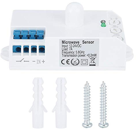 GAESHOW Detector de Movimiento Microondas, 12-24 V 5.8 GHz Microondas Radar, Interruptor Infrarrojo Interruptor de Sensor Bipolar, Movimiento de Cuerpo Detector para Sótano, Pasillo Y Escalera