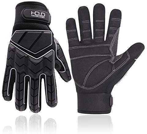 HANDLANDY Anti-Vibrationshandschuhe, SBR-Polsterung, TPR-Schutz, Aufprallhandschuhe, Herren, Mechaniker-Arbeitshandschuhe, Größe L, Schwarz