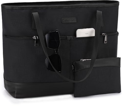 Kasgo Bolso Tote Impermeable para Mujer, Bolso Grande para Ordenador Portátil 15.6 Pulgadas Set 2 en 1 (Bolso + Cartera) para Trabajo Universidad Shopper Viaje, Negro