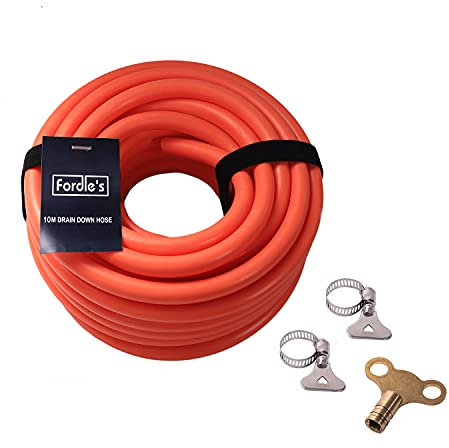 Fordle’s 10m Drain Down Hose Kit for Radiator/Heating System Repair Maintenance Servicing – Flexible TPU Rubber with 12mm Bore – Includes Radiator Bleed Key & 2 Connector Clips & 2 Storage Straps
