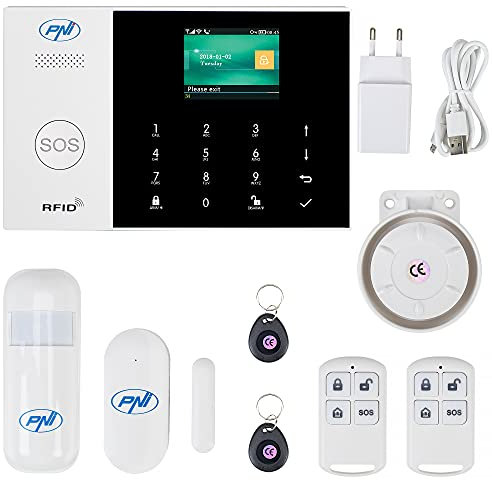 Wireless alarm system PNI SafeHouse HS600 Wifi GSM 4G, supports 90 wireless zones and 3 wired zones, compatible with Tuya Smart application, SMS alert, voice call, phone notification