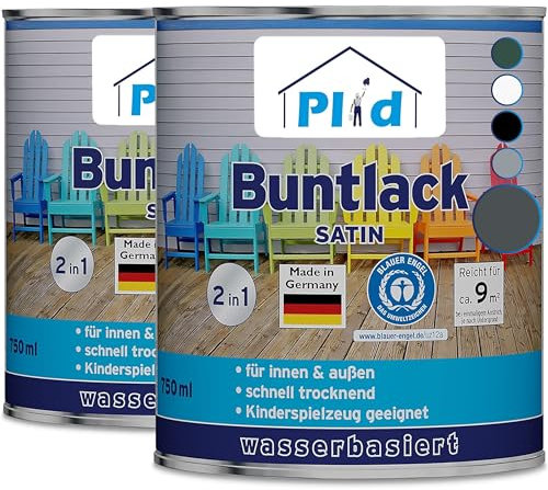 Plid® Laque Bois 1,5L Gris Anthracite – Peinture vernis 2en1 - Couvrante, sans Odeur - Extérieur & Intérieur – Résistant aux Intempéries – Idéal pour Portes, Fenêtres, Volets, Meubles de jardin