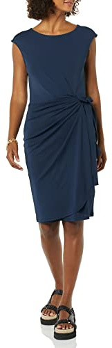 Amazon Essentials Robe Effet Portefeuille, col Bateau et Mancherons Femme, Bleu Marine, L
