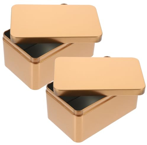 DOITOOL Tea Box Set of 2 Rectangular Tinplate Storage Boxes with Lid for Bulk Tea Packaging Organizer Coffee Beans Flower Jewellery Home Storage 5.12 X 3.15 X 2.36 in