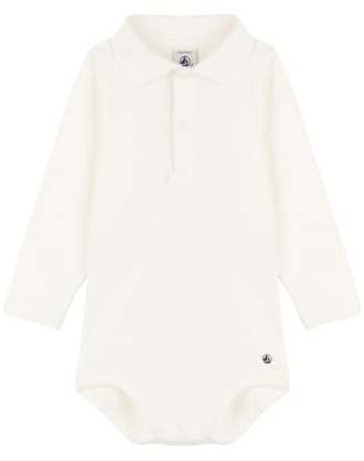 Petit Bateau A05Q2, Body a maniche lunghe con collo a polo Bimbo 0-24, Bianco Marshmallow, 24 mesi