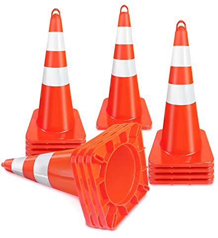 Traffic Cones 28 inch Orange 12 Pack with Reflective Collars Fit Parking Lot,Driveway Road Traffic Control Construction Safety Cones
