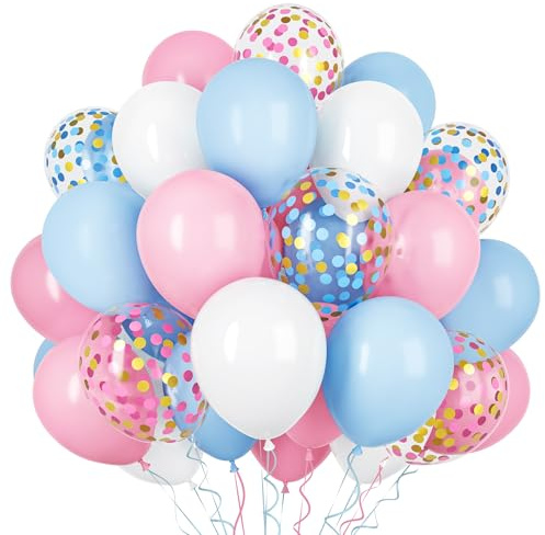 Ousuga Ballons Rose et Bleu 50 Pièces, Ballons en Latex 12 Pouces avec Confettis, Décoration pour Gender Reveal, Noël, Nouvel An, Anniversaire Fille, Baptême et Communion