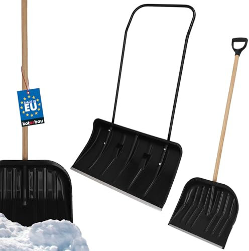 KOTARBAU® SET Pala da Neve 80 cm con Ruote + Pala da Neve 48 cm con Bordo Profilato in Alluminio, Pala da Neve con Manico in Metallo, ECO