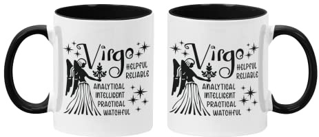 Tazza in ceramica con segni zodiacali della Vergine – Bicolore nero interno e manico 311,8 g con disegno astrologico – Regalo perfetto per gli amanti dell'oroscopo e dei compleanni