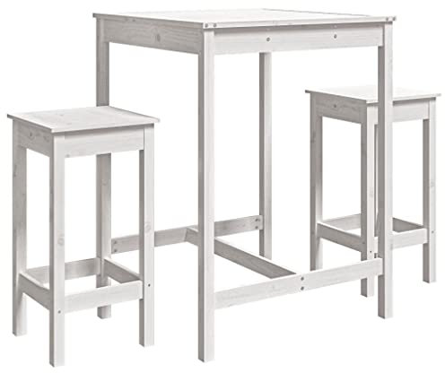 vidaXL Gartenbar Set 3-TLG., Gartenmöbel Bartisch 2 Barstühle, Stehtisch Barhocker für Garten Terrasse, Sitzgruppe Gartenset, Weiß Massivholz Kiefer