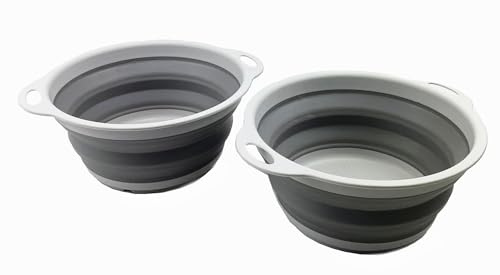 SAMMART 2,6 l zusammenklappbare Wanne – Faltbare Geschirrwanne – tragbares Waschbecken – platzsparende Kunststoff-Waschwanne (Grau, 2)