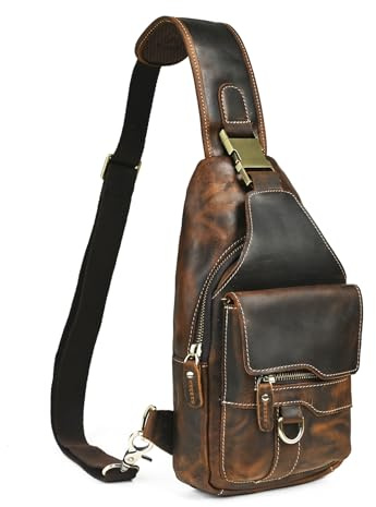 Handadsume Wasserfeste Leinwand + Leder Wandern Reisen Tagesrucksack Sling Crossbody Dreieck Brust Pack Tasche für Männer Frauen FB8013
