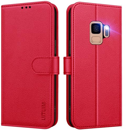 UITUIM Cover per Samsung Galaxy S9 (Non per S9+), Cover Custodia a Libro Portafoglio in Pelle con Porta Carte Magnetica Telefono Silicone Flip Case Protettiva Custodia per Samsung Galaxy S9,Rosso