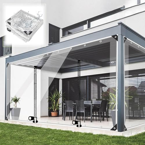 Pvc Wasserdicht Transparent Plane Seitenteil Mit Reißverschluss Tür,Outdoor Durchsichtige Plane Vorhänge Mit Ösen,Pergola Pavillon Carport Veranda Regen Vorhänge,Anpassbar,L×H-2.8×2m(9.2*6.6ft)