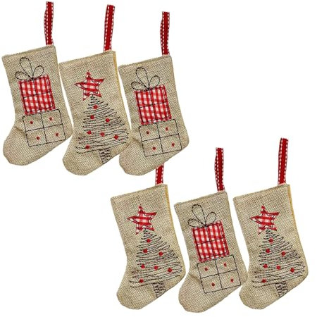 JINGTOPS Chaussettes de NoëL en Toile de Jute, Bottes de Père Noël à Remplir, Chaussette Noel A Suspendre Personnalisé,Xmas Sac Cadeau pour DéCoration Noel Cheminée, Jute, 14,5 Cm X 10 Cm (Lot de 6)