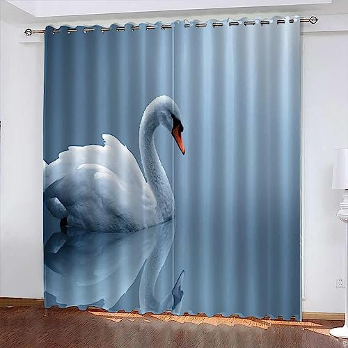 Lärmschutzvorhang Ösen Kinderzimmer Junge Verdunkelungsvorhang Blickdichter Gardinen 3D Hd Druck Tier Schwan Vorhänge Schlafzimmer Wohnzimmer Fenste