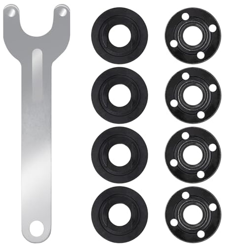 9 Pcs Angle Grinder Wrench Grinder Nut Kit Spanner Wrench 5/8-11 Compatible with Milwaukee Makita Dewalt 193465-4 Bosch Black Decker Ryobi 4.5 5 5/8-11 Replacement Part Angle Grinder Attachments