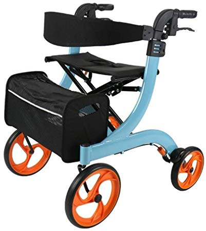 Old Man Carro de Compras de aleación de Aluminio con Andador de 4 Ruedas con Asiento, Coche de pie Plegable, Andador, Carro de Compras, Silla de Descanso en uno Interesante