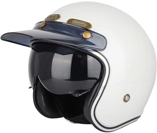 FRP Motorrad Halbhelm Jethelm Motorradhelm Scooter Retro-Moto-Helm Rollerhelm mit Sonnenblende Vintage Motorrad Halbschale Männer und Frauen ECE-Zulassung 1,S=55~56cm