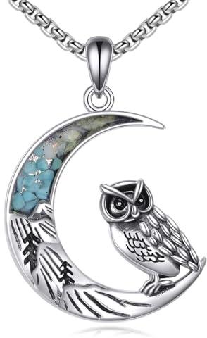 CUPENDA Phönix/Eule/Schwarze Katze/Highland Kuh kette Halskette 925 Sterling Silber Türkis Mond Halbmond Anhänger Schmuck für Damen Herren