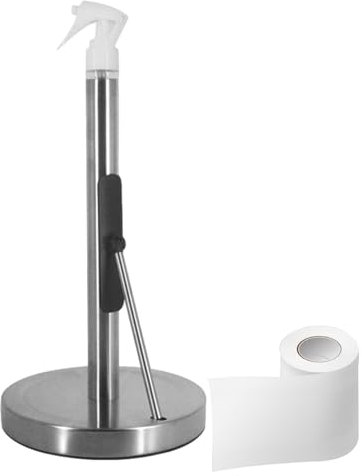Paper Towel Stand - Paper Towel Holder, Towel Holder With Spray Bottle Center | Countertop Holder 1-Handed With Non Slip Weighted Base, Stainless Steel Kitchen Paper Roll Holder For Kitchen And Bathro