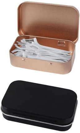 Adorila 2 Pack Floss Case, Refillable Glide Floss Storage Container, Travel Metal Dental Pick Dispenser (Black, Gold)