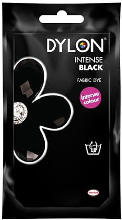 Fabric Dye Clothes Hand Wash Dye 50g Sachet Soft Furnishings and Projects Textile Permanent Color Intense Black, Navy, Grey (Intense Black, 50 Gram)