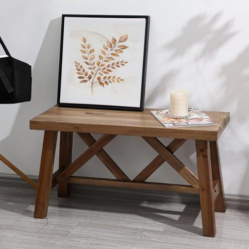 Wnutrees 30 Farmhouse Wood Bench, Rustic Solid Wood Entryway Bench Seat with Double X-Structure for Dining Room, Living Room, Hallway, Structural Stability, Natural